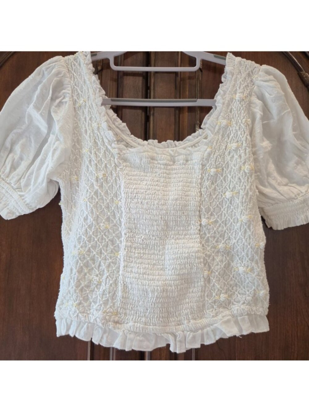 Free People NWT Boho Cecelia Cropped Smocked Embroidered Rosette Top Sz M - Picture 6 of 11